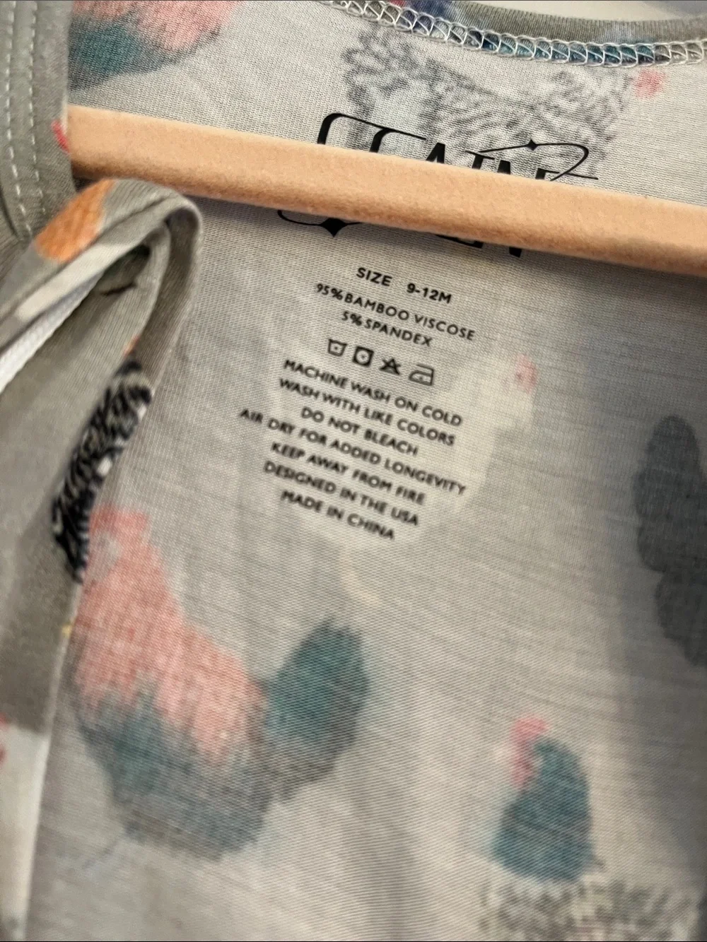 Gray Chickens Print Zip-Up Footed Pajamas 9-12 Mnths Scainf  Bamboo
